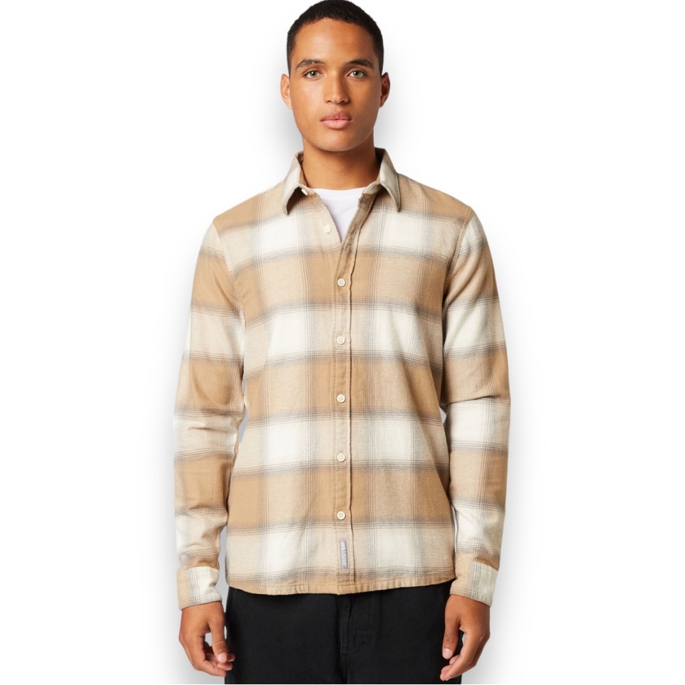 Men’s Hollister Holiday Flannel Brown & Cream Button Down XL
